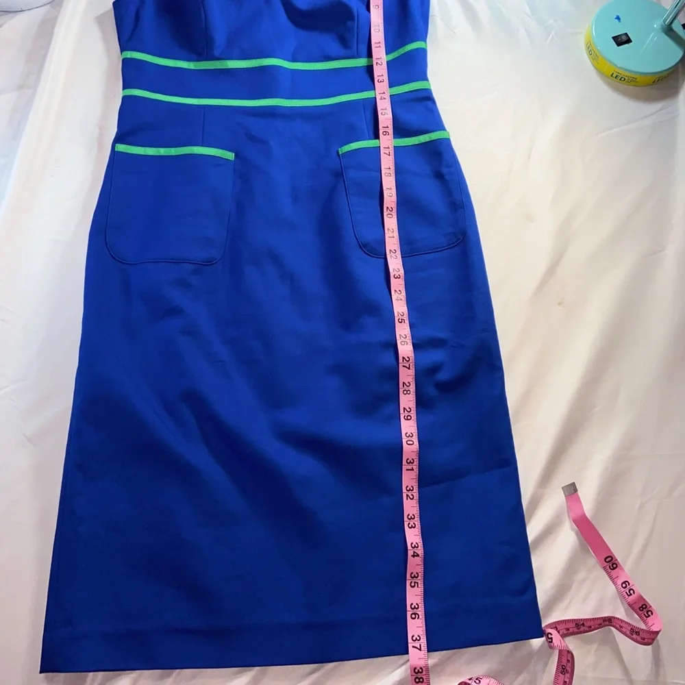 💙✨ Anne Klein Blue Sheath Dress w/ Green Trim – Size 2 💼💚 - Picture 10 of 12